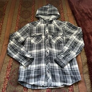 Y2K Company Eighty One Black and White Plaid Hooded Shirt